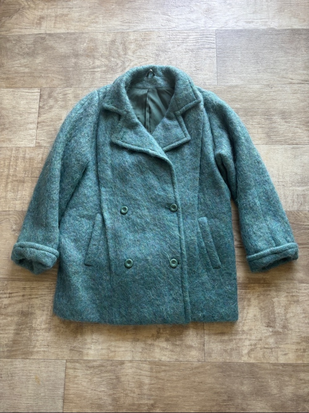 Wool-Blend Double-Breasted Teal Coat Simon Pearce & Avoca Handweavers Collab